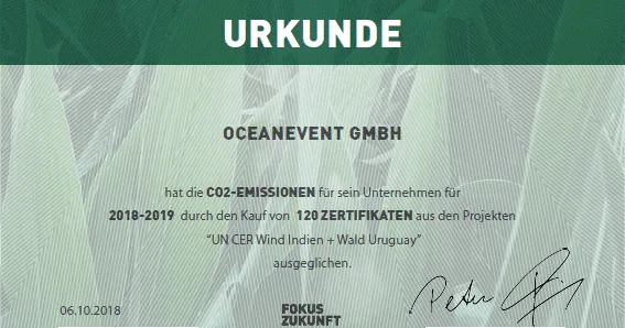 OceanEvent ist ein klimaneutrales Unternehmen
